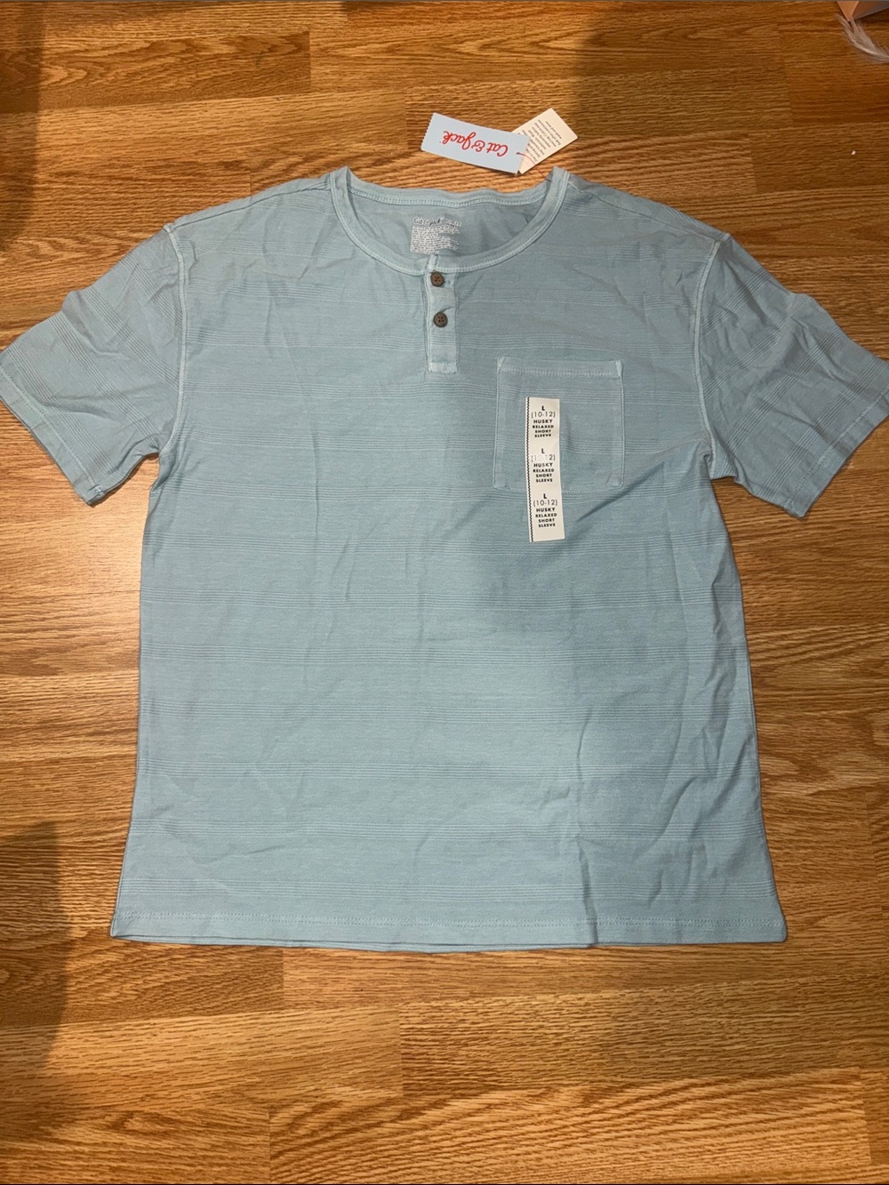 Target Light Blue Short Sleeve Button-Neck Pocket Tee